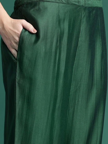 Floral Embroidered Zari Pleated Liva Kurta With Trousers & Dupatta