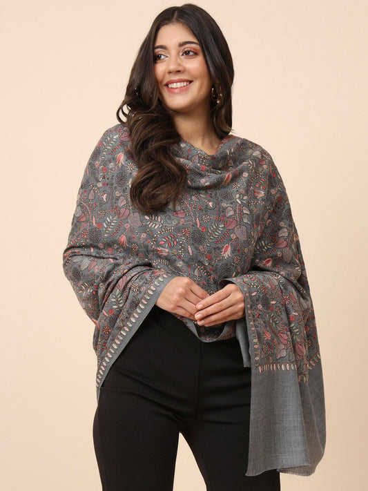 Dhiyona PA Women Floral Embroidered Pure Woollen Shawl