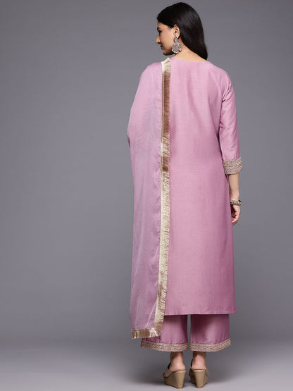 Dhiyona VA Women'sEmbroidered Zari Kurta With Palazzos & Dupatta