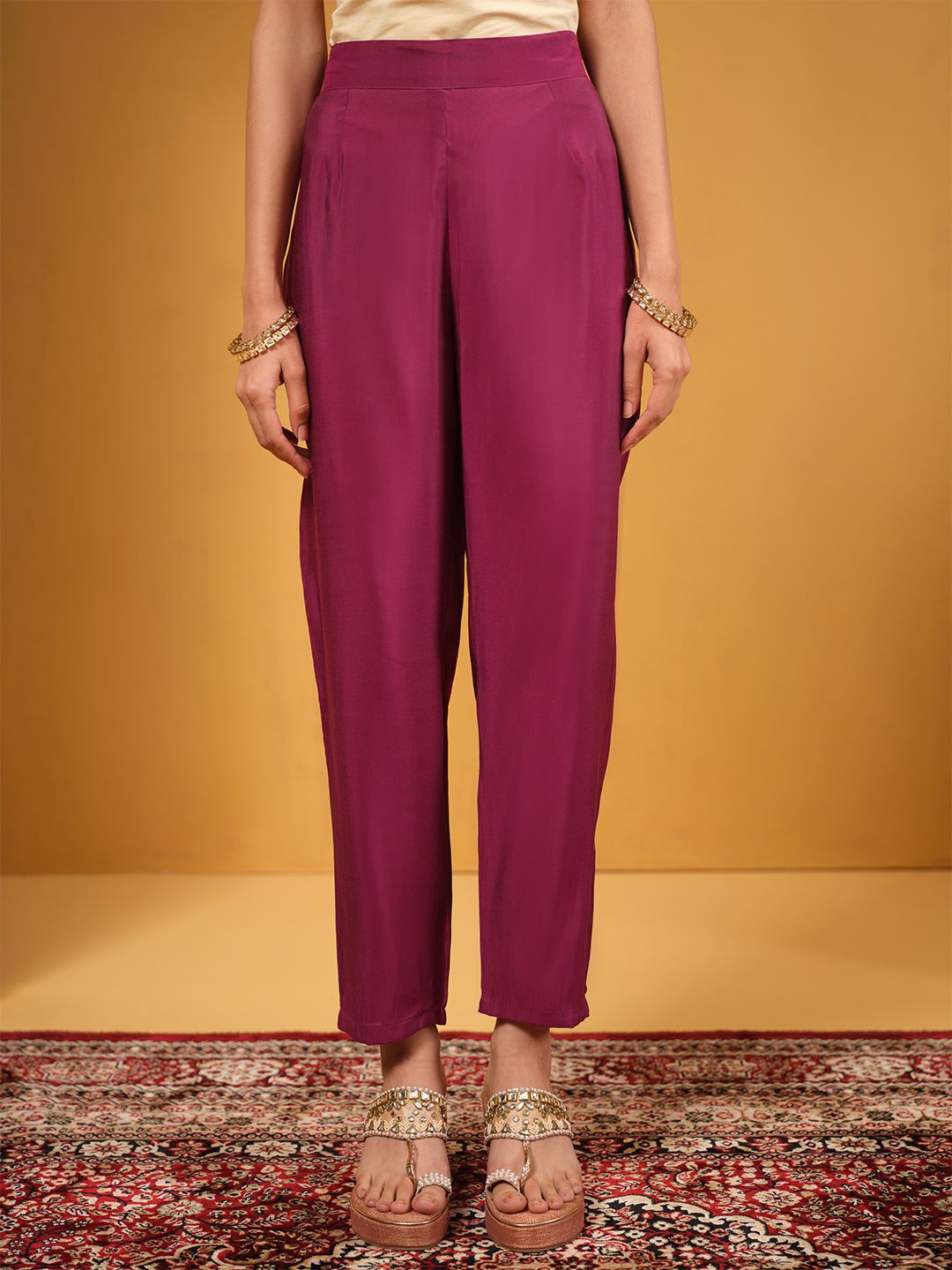 Dhiyona IS Women's Women Woven Design Embroidered Kaftan Kurta with Trousers