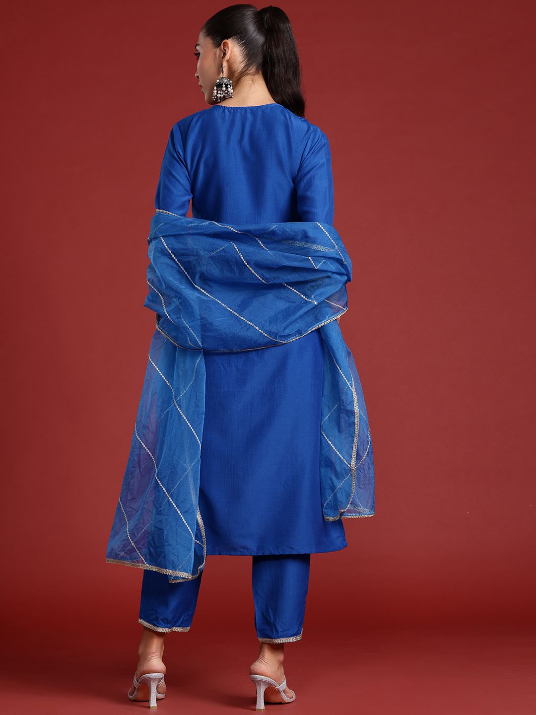 Yoke Design Zardozi Kurta With Trousers & Dupatta