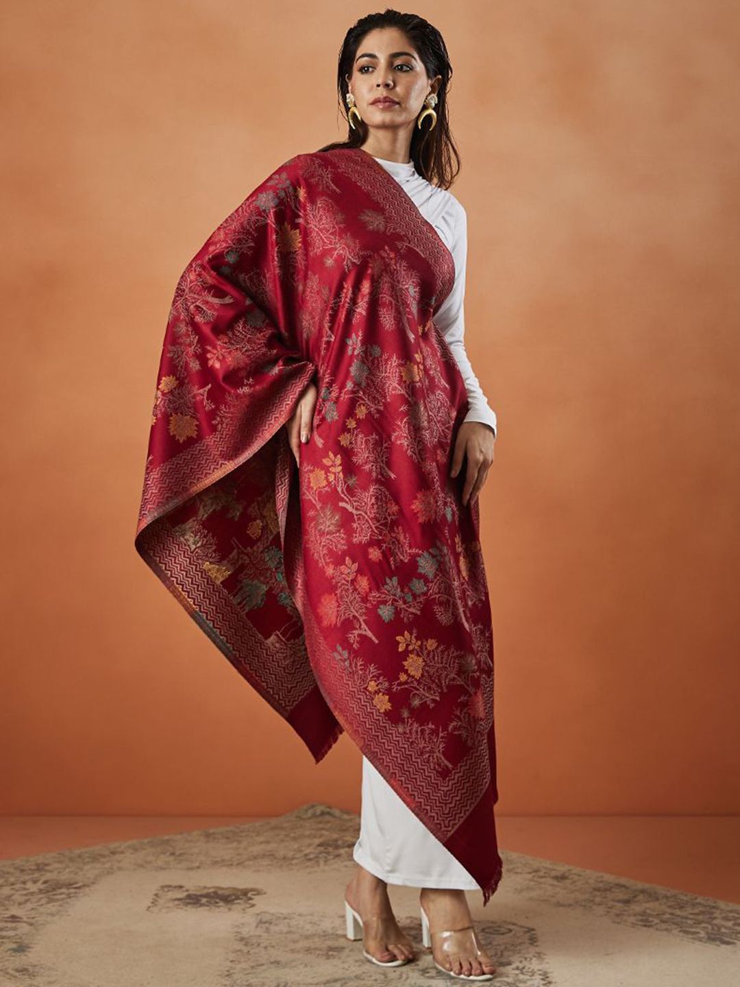 Dhiyona PA Floral Woven Design Fringed Shawl