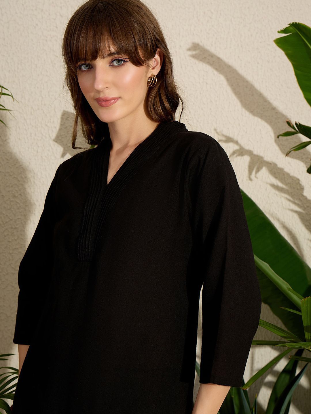 Dhiyona IE Geometric Printed V-Neck Pure Cotton Straight Kurta With Palazzos