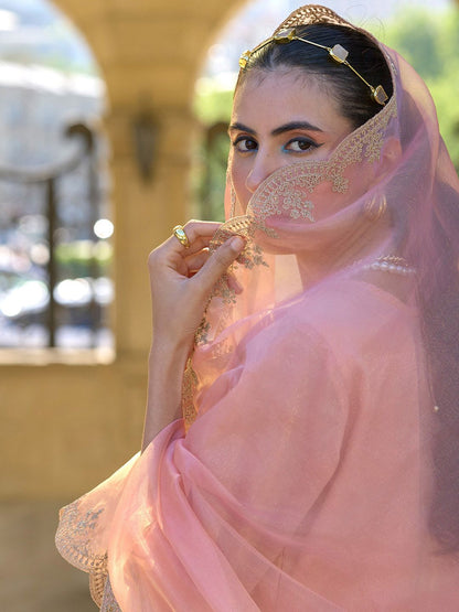 Ethnic Motifs Embroidered Zari Straight Kurta With Trousers & Dupatta