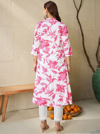 Dhiyona IE Floral Printed V Neck Panelled A-Line Kurta