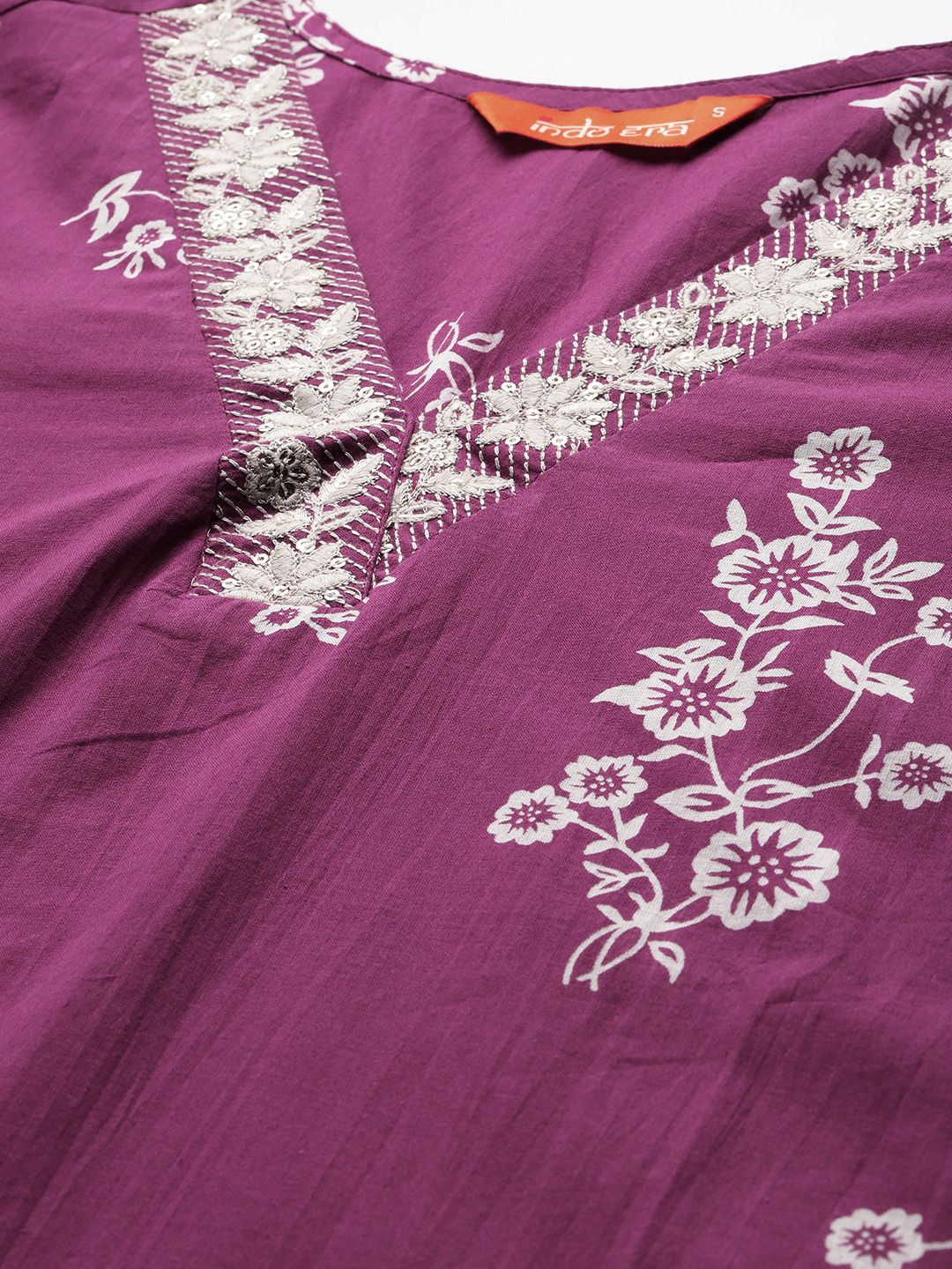 Floral Printed Sequinned Pure Cotton Kurta with Trousers & With Dupatta