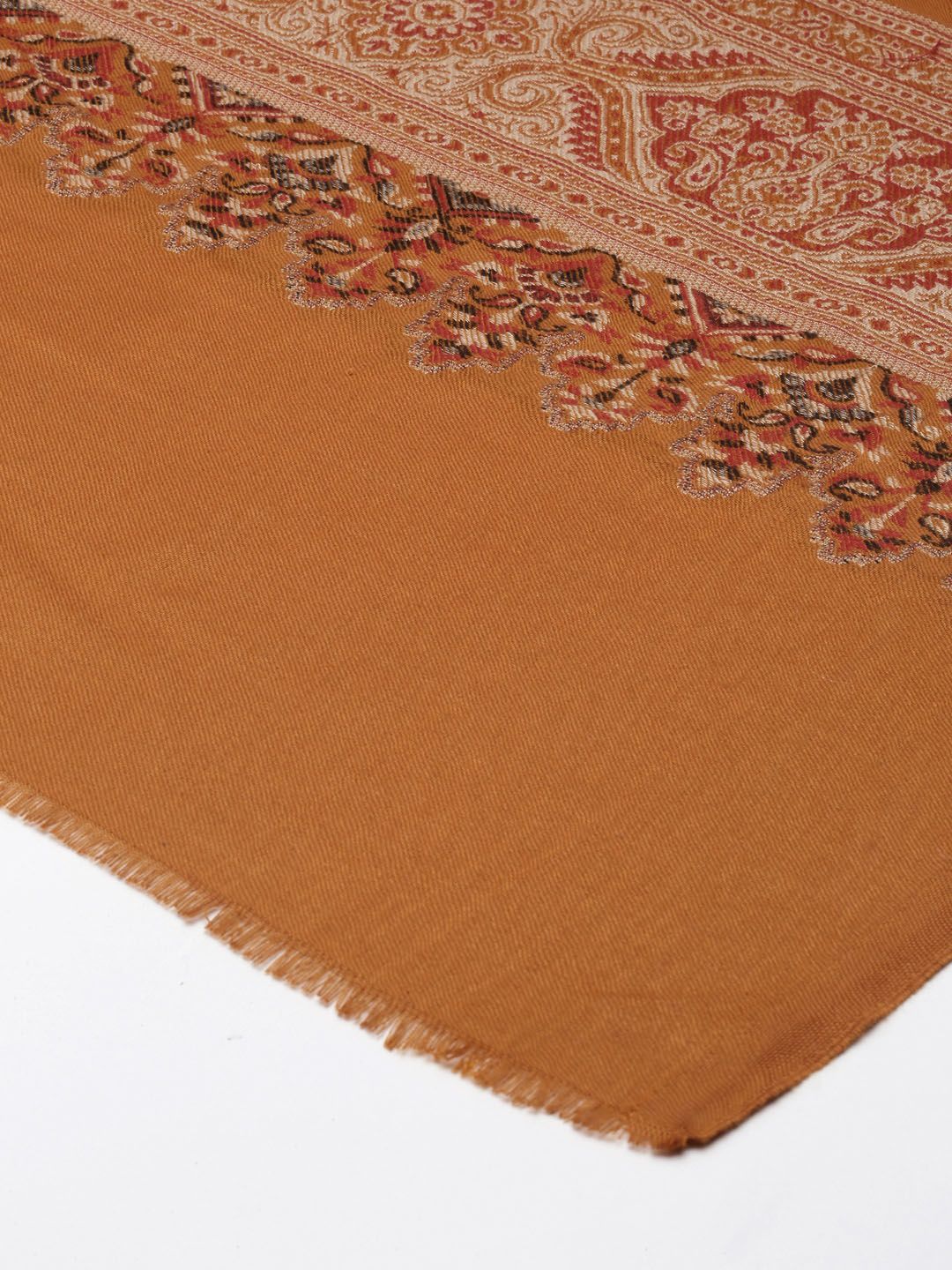 Dhiyona PA Women Mustard Yellow Woven Design Jamawar Shawl