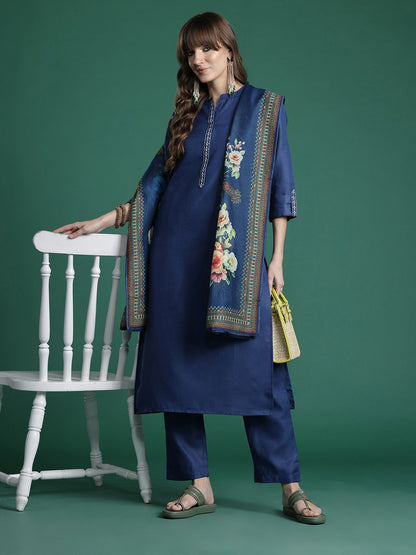 Ethnic Motifs Yoke Design Zari Kurta with Trousers & With Dupatta
