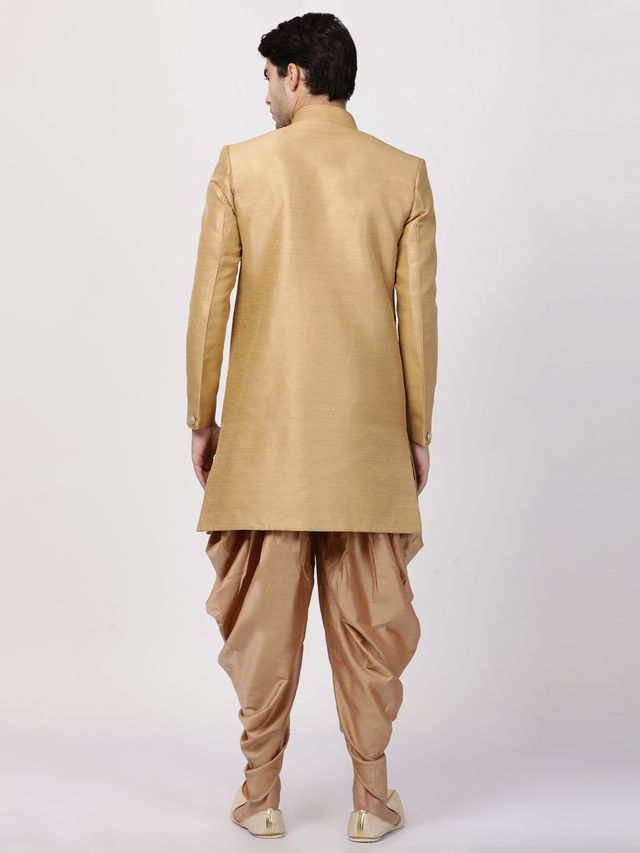 Men's Beige Silk Blend Straight Sherwani Set