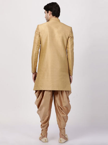 Men's Beige Silk Blend Straight Sherwani Set