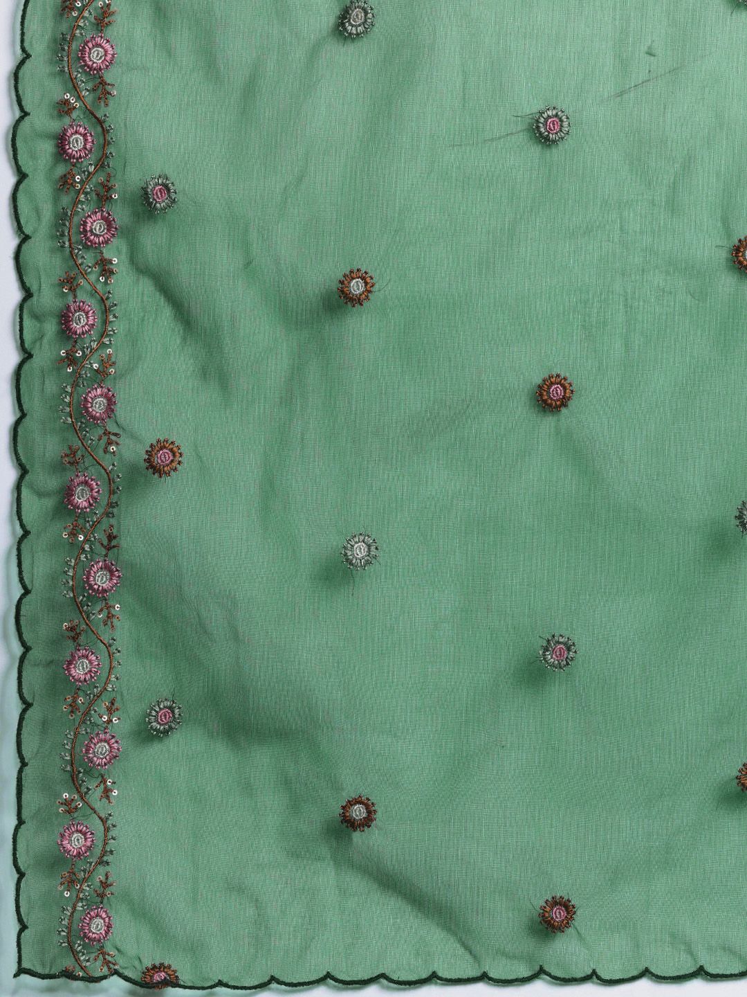 Floral Embroidered Thread Work Kurta with Trousers & With Dupatta