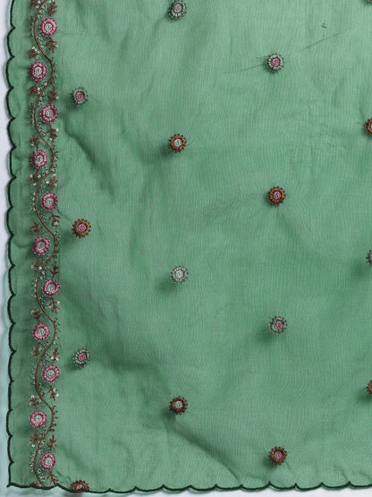 Floral Embroidered Thread Work Kurta with Trousers & With Dupatta