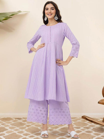 Dhiyona IS Women's Ethnic Motifs Embroidered Regular Pure Cotton Anarkali Kurta with Trousers
