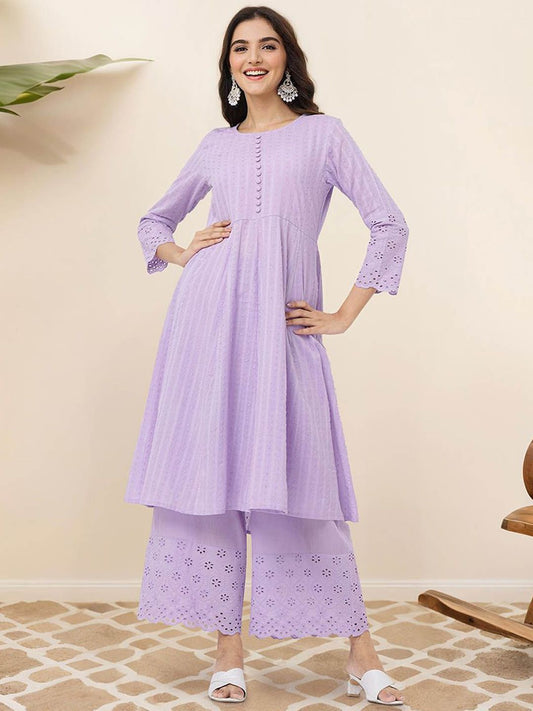 Dhiyona IS Women's Ethnic Motifs Embroidered Regular Pure Cotton Anarkali Kurta with Trousers