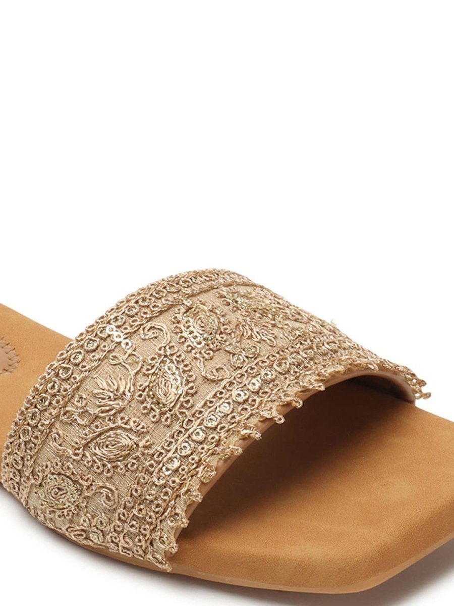 Dhiyona AK Beige Ethnic Embellished Open Toe Flats
