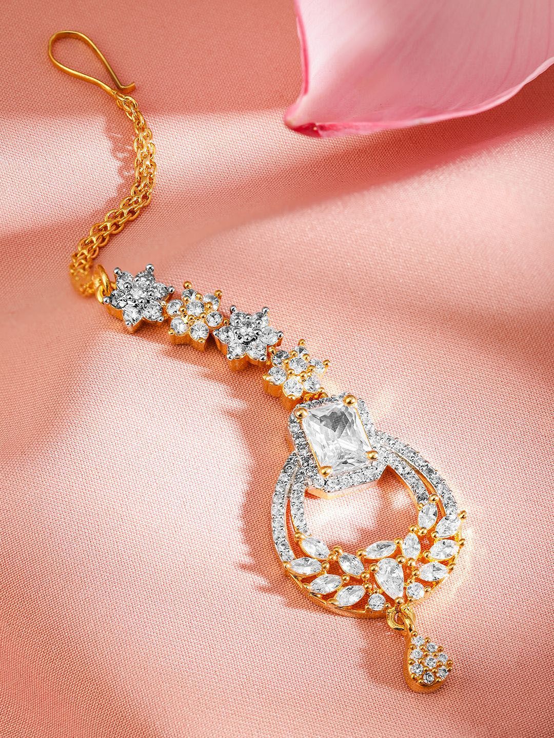 Dhiyona RJ Women's 22K Gold-Plated Cubic Zirconia Studded Maang Tikka Head Jewellery