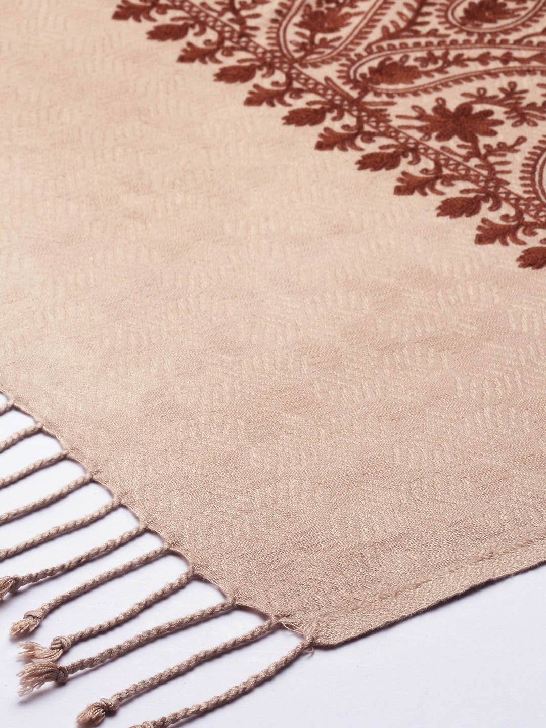 Dhiyona PA Women Beige & Brown Paisley Aari Embroidered Shawl