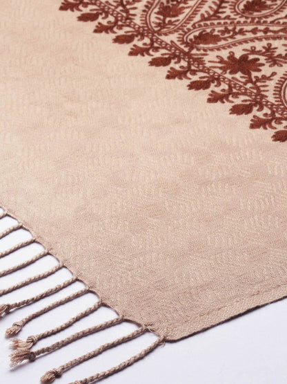 Dhiyona PA Women Beige & Brown Paisley Aari Embroidered Shawl