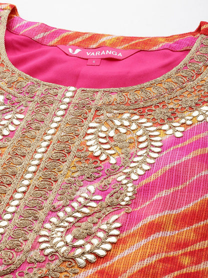 Dhiyona VA Women's Dyed Regular Thread Work Kurta with Trousers & With Dupatta