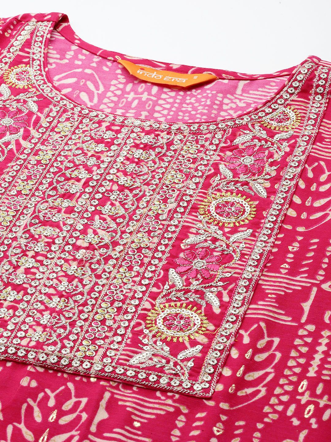 Ethnic Motifs Printed Sequinned Pure Cotton Kurta with Trousers & With Dupatta