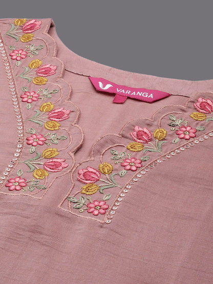 Dhiyona VA Women'sEmbroidered Straight Kurta & Trousers With Dupatta