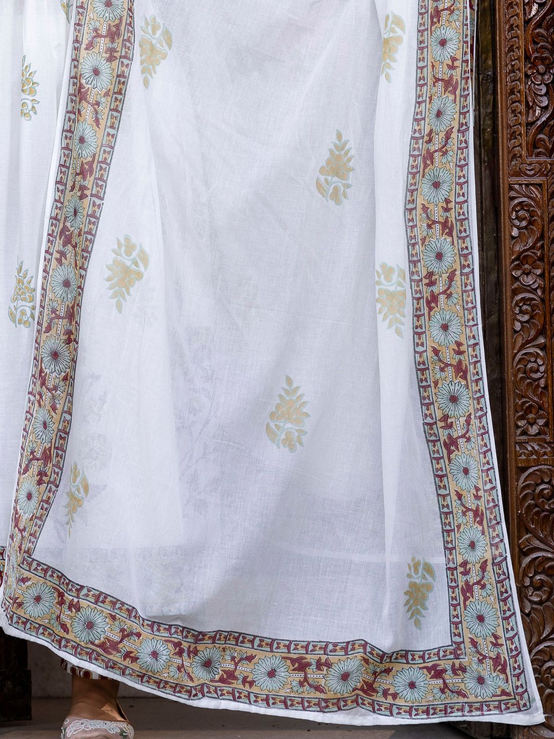 Floral Printed Empire Pure Cotton A-Line Kurta With Trousers & Dupatta