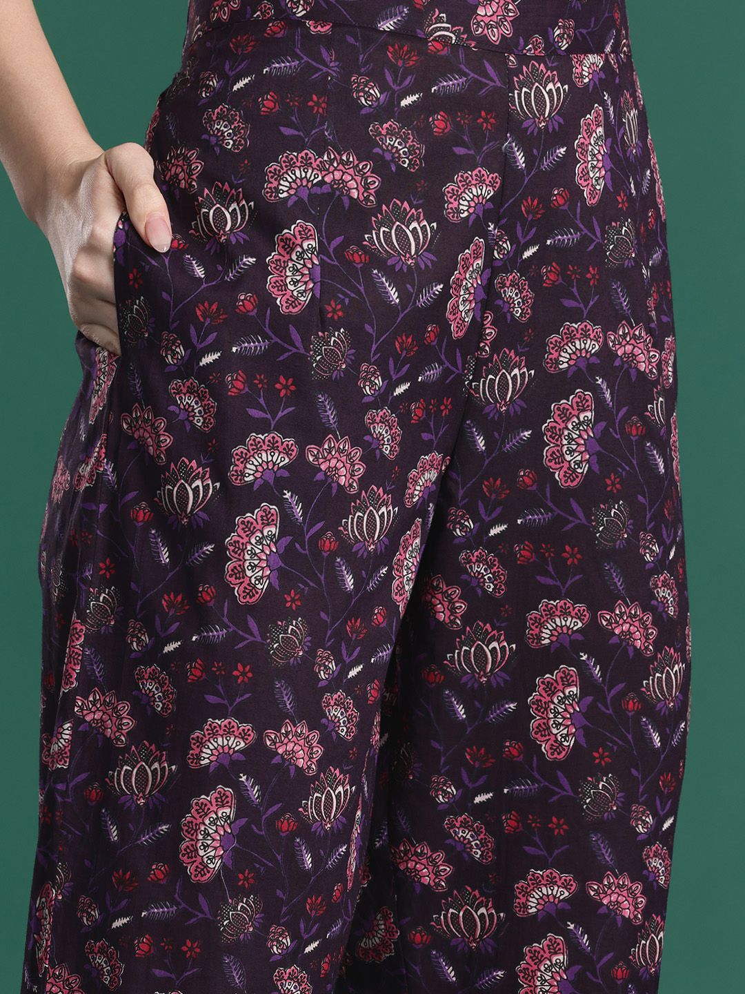 Floral Printed Beads & Stones Pure Cotton Kurta with Trousers