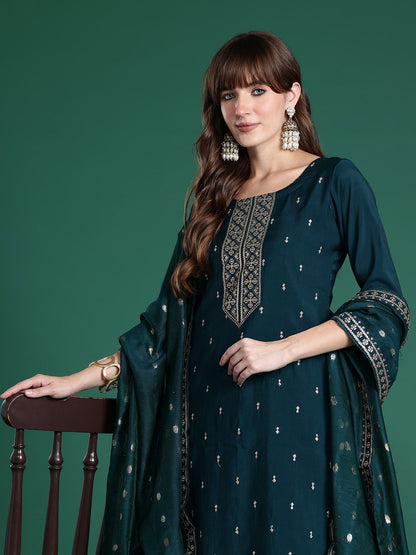 Ethnic Motifs Embroidered Kurta with Trousers & Dupatta