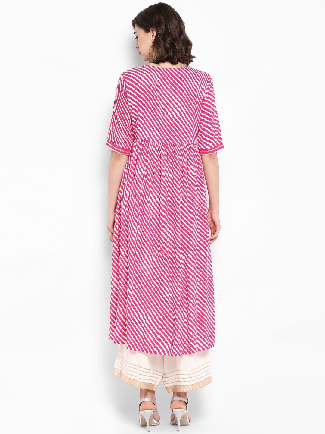 Dhiyona VA Women's Pink & White Embroidered Kurta with Palazzos