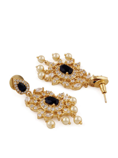 Dhiyona RJ Women's 18K Gold Plated Blue Sapphire and CZ Studded Gold Beaded Handcrafted Drop Earrings