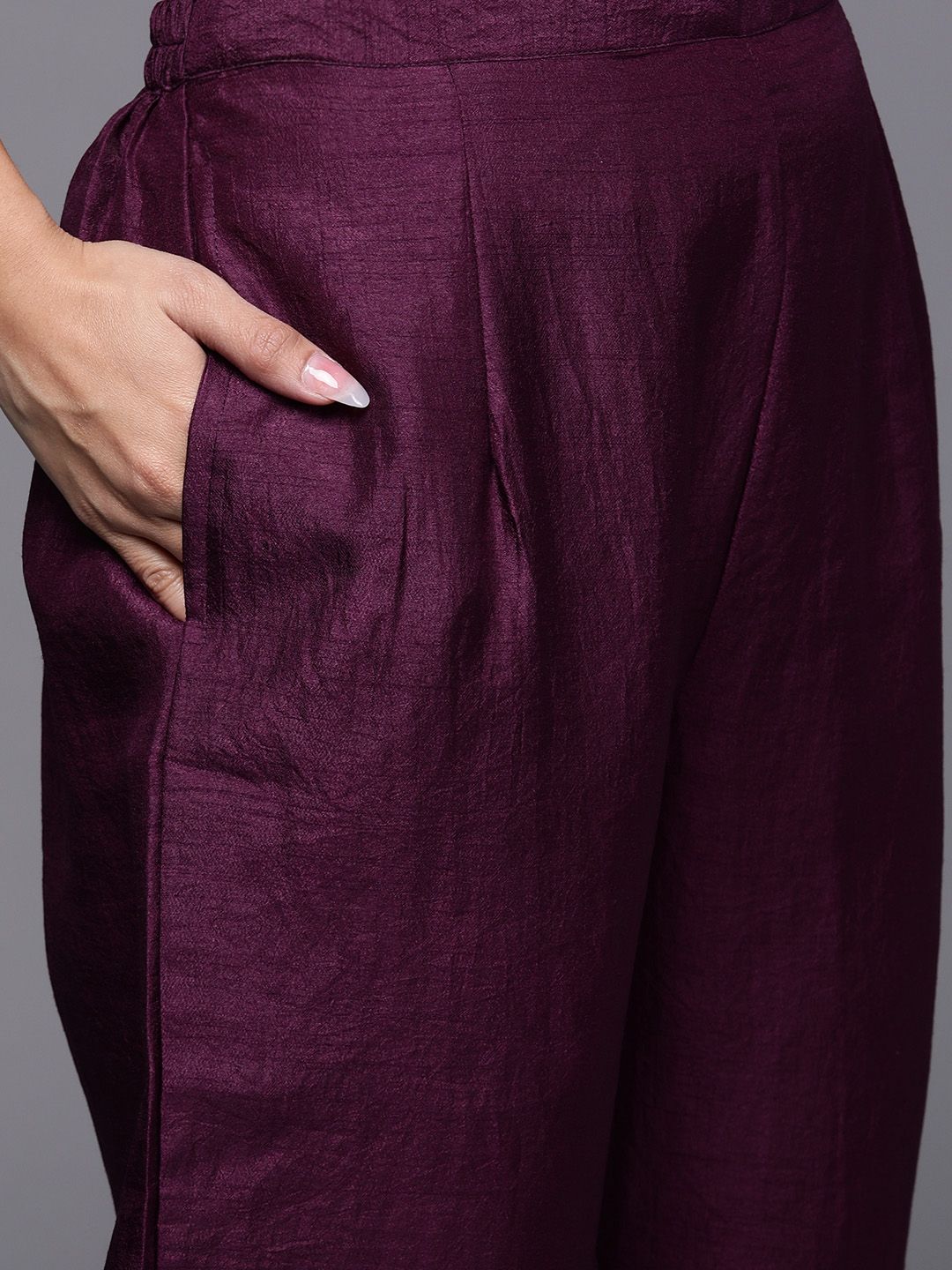 Dhiyona IE Women Purple & Cream Embroidered Gotta Patti Kurta with Trousers & Dupatta