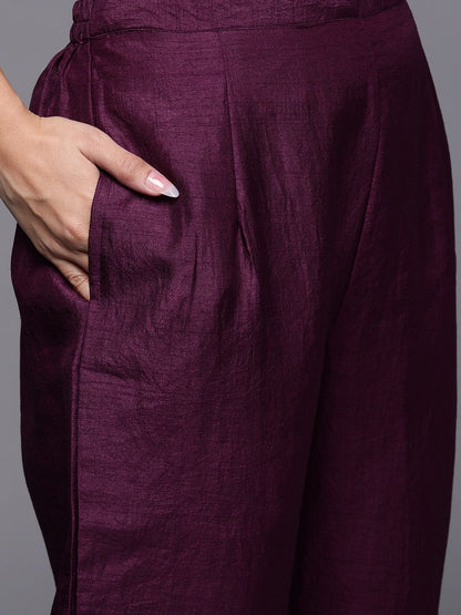 Dhiyona IE Women Purple & Cream Embroidered Gotta Patti Kurta with Trousers & Dupatta