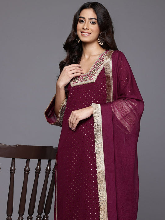 Dhiyona VA Women's Gotta Patti Embroidered Silk Georgette Kurta with Trousers & Dupatta