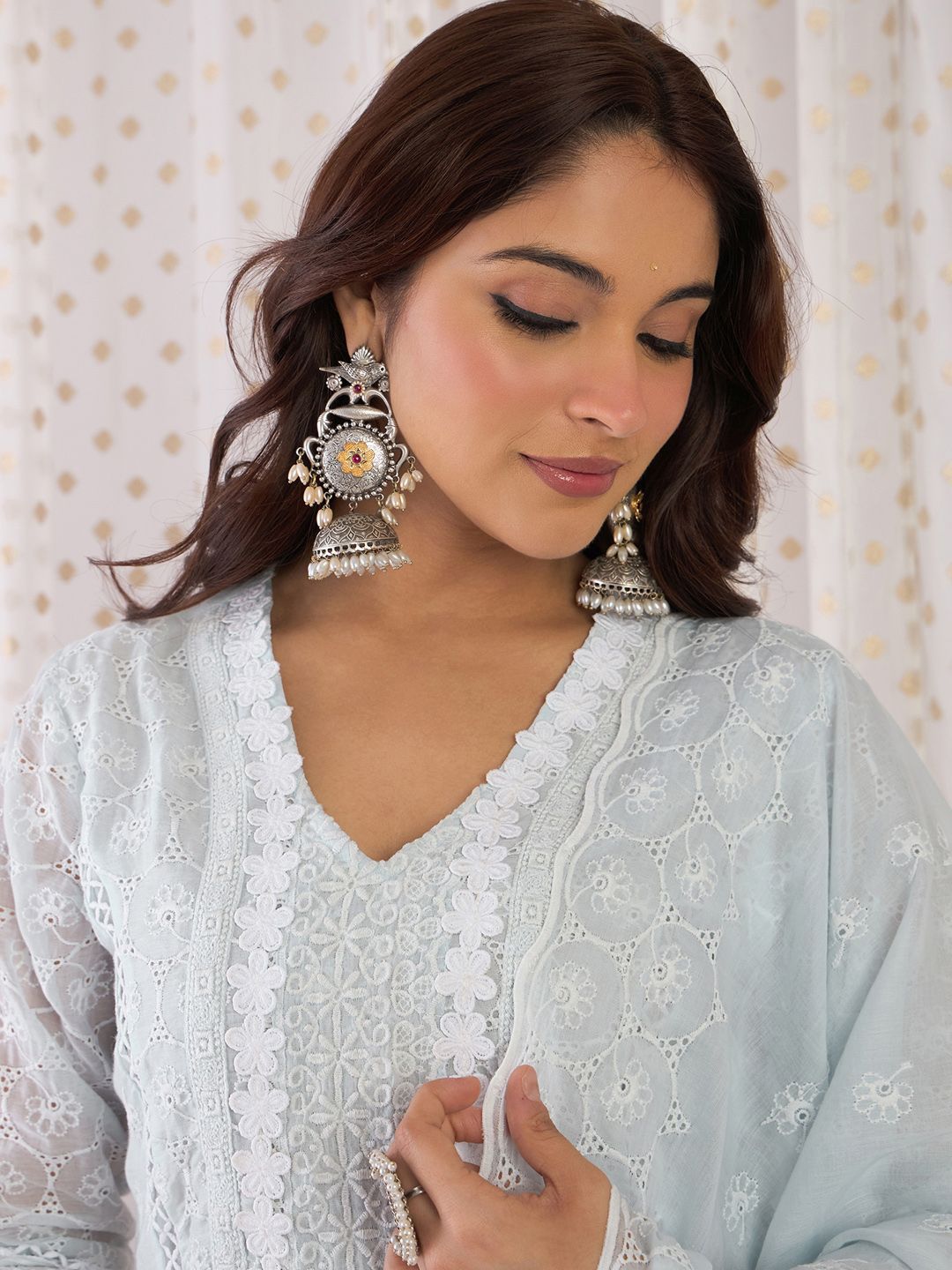 Women Ethnic Motifs Thread Work Pure Cotton Kurta with Trousers & With Dupatta