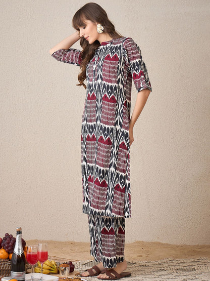 Dhiyona IE Ethnic Motifs Printed Mandarin Collar Straight Kurta With Trouser