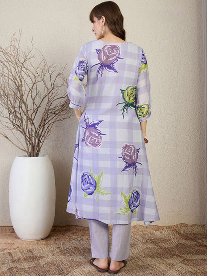 Dhiyona IE Floral Printed Pure Cotton A-Line Kurta With Trouser