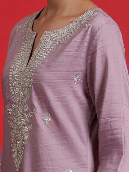 Dhiyona IE Embroidered Sequinned Straight Kurta with Trousers & Dupatta