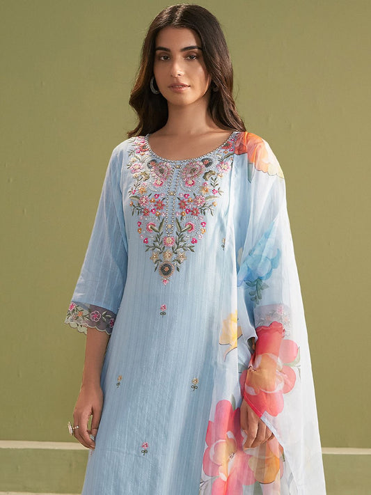 Women Ethnic Motifs Embroidered Thread Work Kurta with Trousers & With Dupatta
