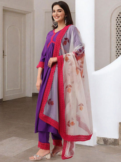 Dhiyona IS Women's Women Printed Regular Kurta with Trousers & With Dupatta