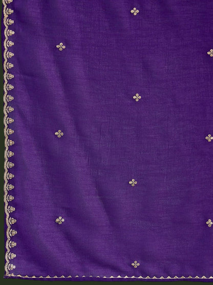 Dhiyona SN Women's Purple Ethnic Motifs Embroidered Keyhole Neck A-Line Kurta With Trouser & Dupatta