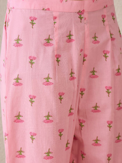 Dhiyona IE Women Floral Printed Regular Pure Cotton Kurta with Trousers