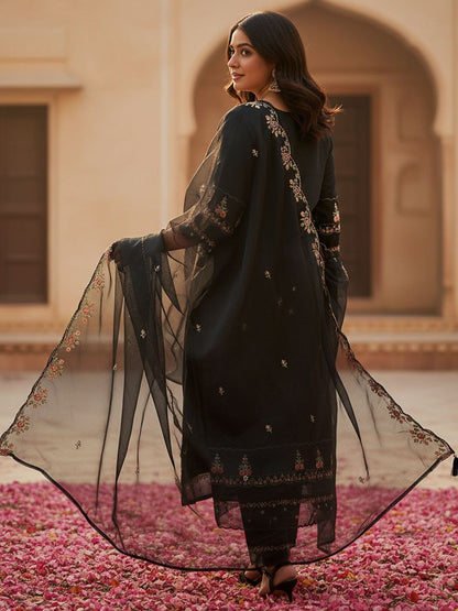 Women Floral Embroidered Regular Thread Work Kurta with Trousers & With Dupatta