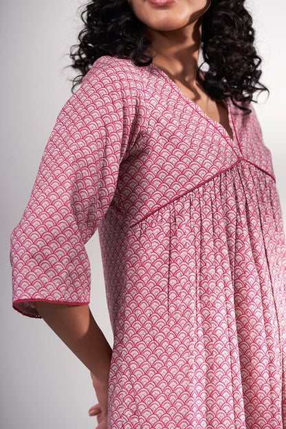 Women's Pink Premium Cotton Printed Kurta With Cotton Bottom