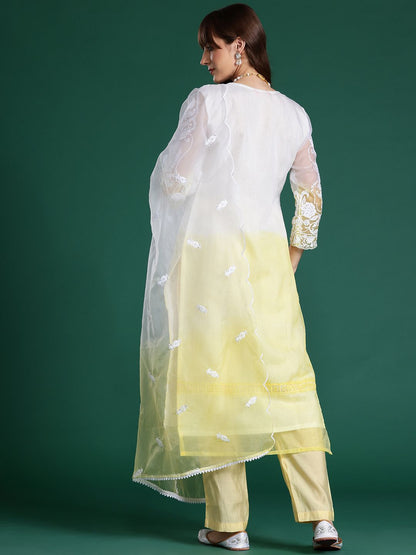 Floral Embroidered Sequinned Kurta With Trousers & Dupatta