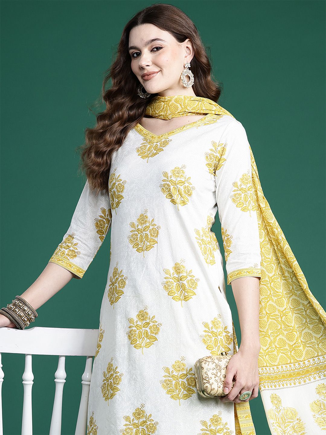 Dhiyona IE Ethnic Motifs Printed Pure Cotton Kurta with Salwar & With Dupatta