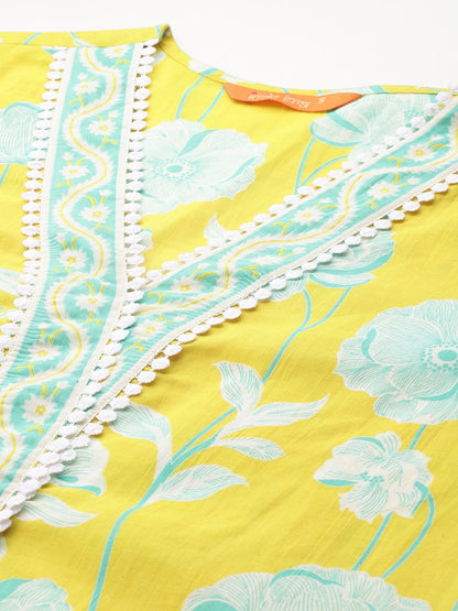 Women Floral Printed Regular Pure Cotton Kurta with Trousers & With Dupatta