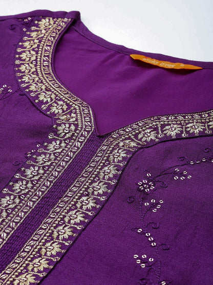 Dhiyona IE Floral Embroidered Sequinned Kurta With Trousers & Dupatta