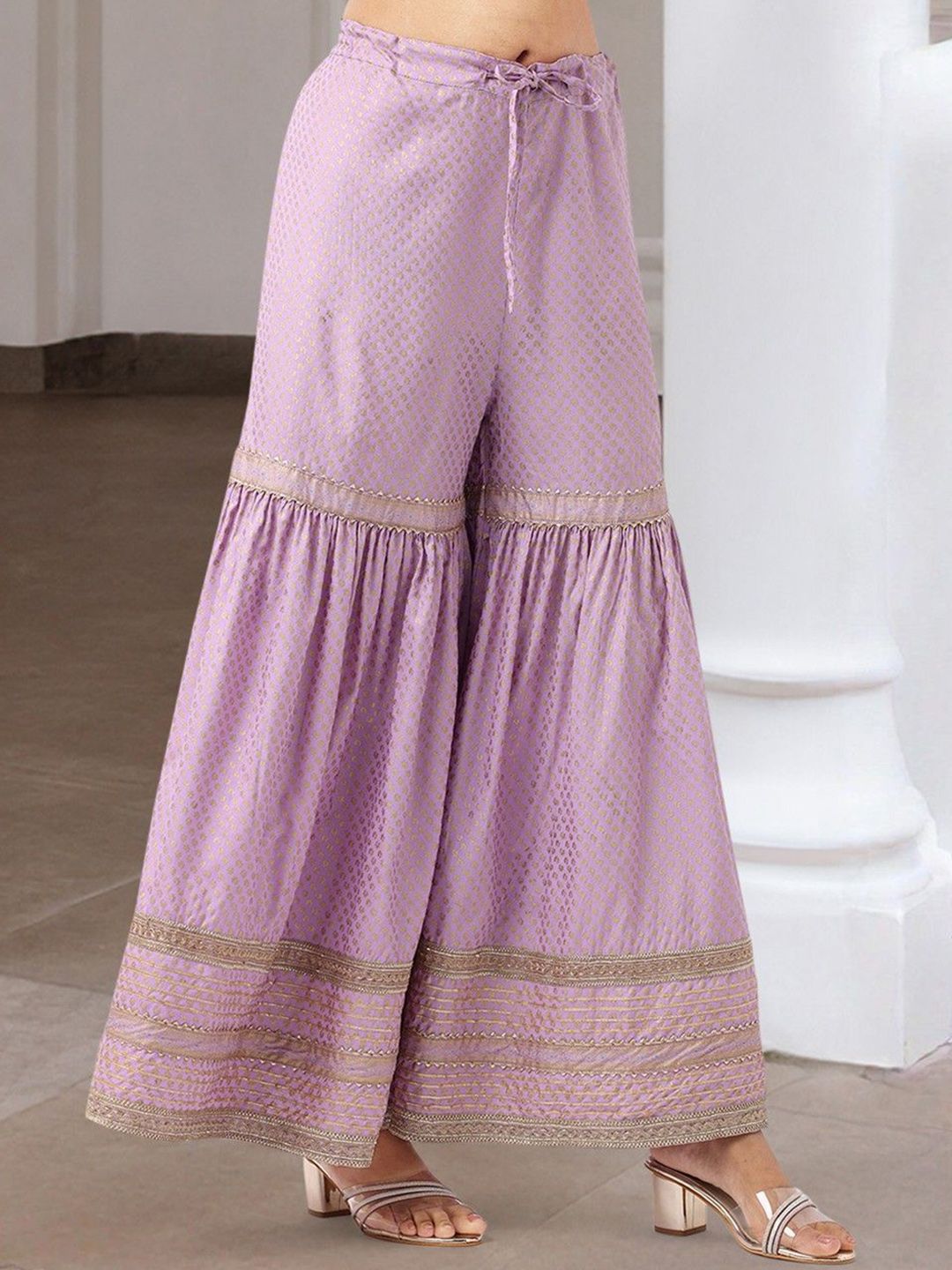 Dhiyona IS Women's Floral Printed Gotta Patti Pure Cotton Anarkali Kurta With Sharara And Dupatta