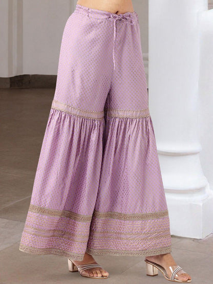 Dhiyona IS Women's Floral Printed Gotta Patti Pure Cotton Anarkali Kurta With Sharara And Dupatta