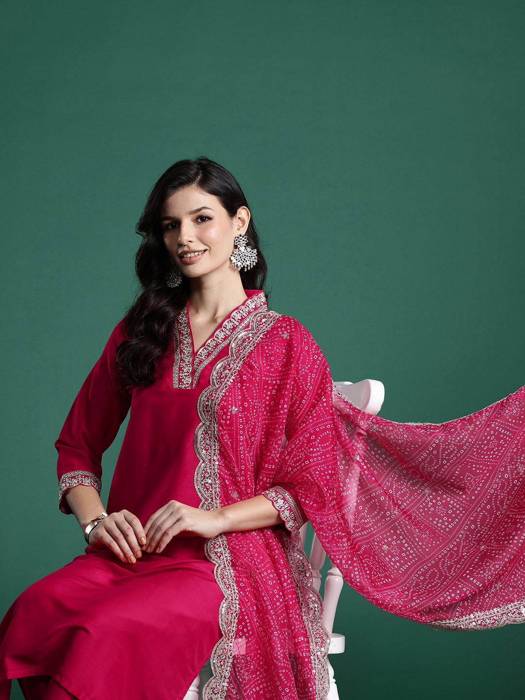 Dhiyona IE Ethnic Motifs Zari Embroidered Kurta With Trousers & Dupatta